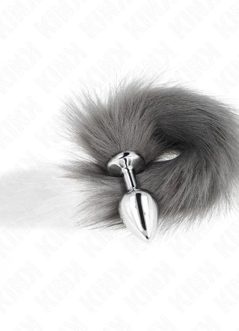KINK - ANAL PLUG GRÖSSE M 8 X 3,5 CM MIT KUNSTSTOFFSCHWANZ 40 CM GRAU UND WEISS