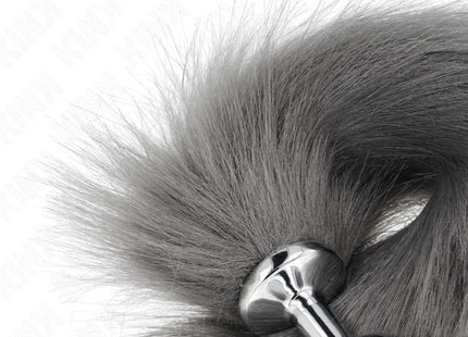 KINK - ANAL PLUG GRÖSSE M 8 X 3,5 CM MIT KUNSTSTOFFSCHWANZ 40 CM GRAU UND WEISS