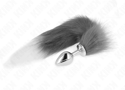 KINK - ANAL PLUG GRÖSSE M 8 X 3,5 CM MIT KUNSTSTOFFSCHWANZ 40 CM GRAU UND WEISS