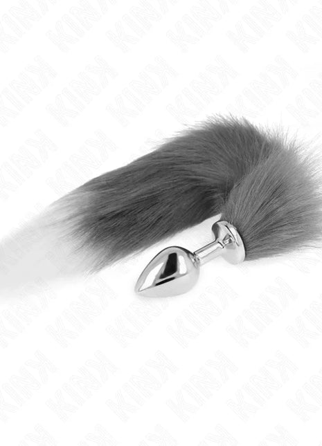 KINK - ANAL PLUG GRÖSSE M 8 X 3,5 CM MIT KUNSTSTOFFSCHWANZ 40 CM GRAU UND WEISS