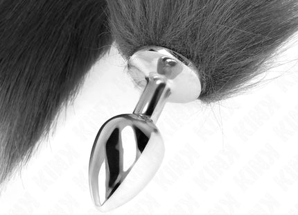 KINK - ANAL PLUG GRÖSSE S 7 X 3 CM MIT KUNSTSTOFFSCHWANZ 40 CM GRAU UND WEISS