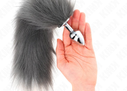 KINK - ANAL PLUG GRÖSSE S 7 X 3 CM MIT KUNSTSTOFFSCHWANZ 40 CM GRAU UND WEISS