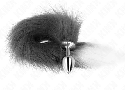 KINK - ANAL PLUG GRÖSSE S 7 X 3 CM MIT KUNSTSTOFFSCHWANZ 40 CM GRAU UND WEISS