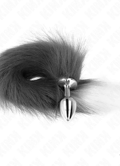 KINK - ANAL PLUG GRÖSSE S 7 X 3 CM MIT KUNSTSTOFFSCHWANZ 40 CM GRAU UND WEISS