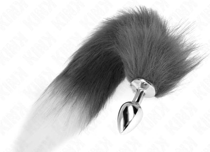 KINK - ANAL PLUG GRÖSSE S 7 X 3 CM MIT KUNSTSTOFFSCHWANZ 40 CM GRAU UND WEISS