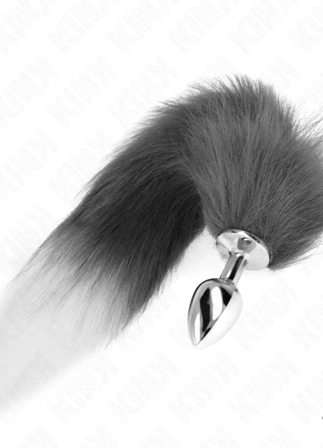 KINK - ANAL PLUG GRÖSSE S 7 X 3 CM MIT KUNSTSTOFFSCHWANZ 40 CM GRAU UND WEISS