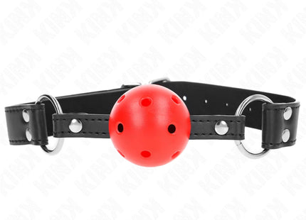 KINK - ATMUNGSAKTIVER BALL 4 CM KNEBEL MIT DOPPELNIET LEDER 62,5 x 2,5 CM VERSTELLBAR 42-58 CM