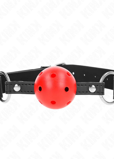 KINK - ATMUNGSAKTIVER BALL 4 CM KNEBEL MIT DOPPELNIET LEDER 62,5 x 2,5 CM VERSTELLBAR 42-58 CM