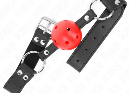 KINK - ATMUNGSAKTIVER BALL 4 CM KNEBEL MIT DOPPELNIET LEDER 62,5 x 2,5 CM VERSTELLBAR 42-58 CM