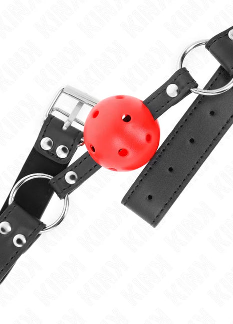 KINK - ATMUNGSAKTIVER BALL 4 CM KNEBEL MIT DOPPELNIET LEDER 62,5 x 2,5 CM VERSTELLBAR 42-58 CM