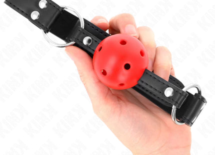 KINK - ATMUNGSAKTIVER BALL 4 CM KNEBEL MIT DOPPELNIET LEDER 62,5 x 2,5 CM VERSTELLBAR 42-58 CM