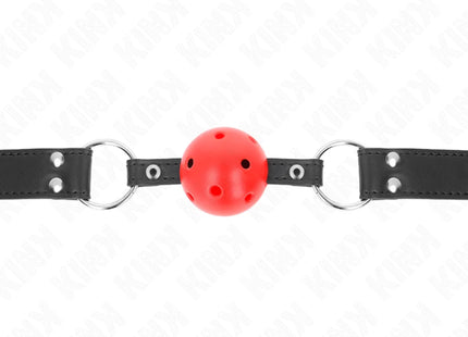 KINK - ATMUNGSAKTIVER BALL 4 CM KNEBEL MIT DOPPELNIET LEDER 62,5 x 2,5 CM VERSTELLBAR 42-58 CM