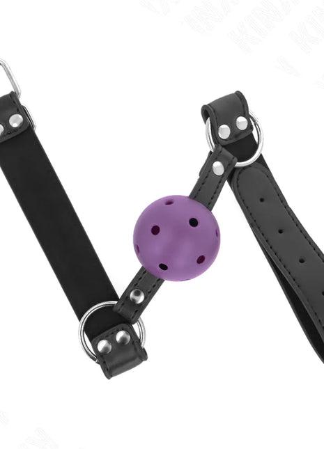 KINK - ATMUNGSAKTIVER BALL 4 CM KNEBEL MIT DOPPELNIET LILA 62,5 x 2,5 CM VERSTELLBAR 42-58 CM