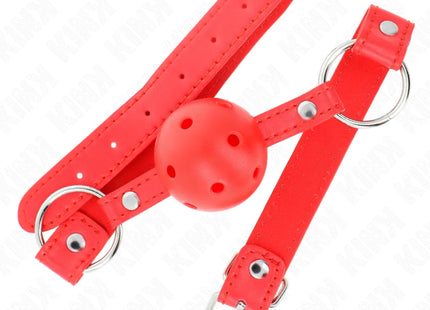 KINK - ATMUNGSAKTIVER BALL 4 CM KNEBEL MIT DOPPELNIET MODELL 1 ROT 62,5 x 2,5 CM VERSTELLBAR 42-58 CM