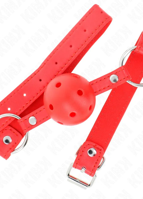 KINK - ATMUNGSAKTIVER BALL 4 CM KNEBEL MIT DOPPELNIET MODELL 1 ROT 62,5 x 2,5 CM VERSTELLBAR 42-58 CM