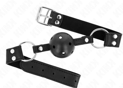 KINK - ATMUNGSAKTIVER BALL 4 CM KNEBEL MIT DOPPELNIET MODELL 1 SCHWARZ 62,5 x 2,5 CM VERSTELLBAR 42-58 CM