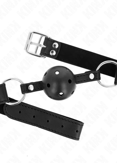 KINK - ATMUNGSAKTIVER BALL 4 CM KNEBEL MIT DOPPELNIET MODELL 1 SCHWARZ 62,5 x 2,5 CM VERSTELLBAR 42-58 CM