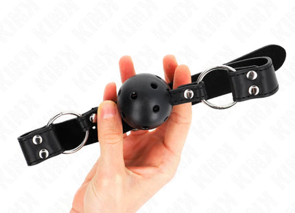 KINK - ATMUNGSAKTIVER BALL 4 CM KNEBEL MIT DOPPELNIET MODELL 1 SCHWARZ 62,5 x 2,5 CM VERSTELLBAR 42-58 CM