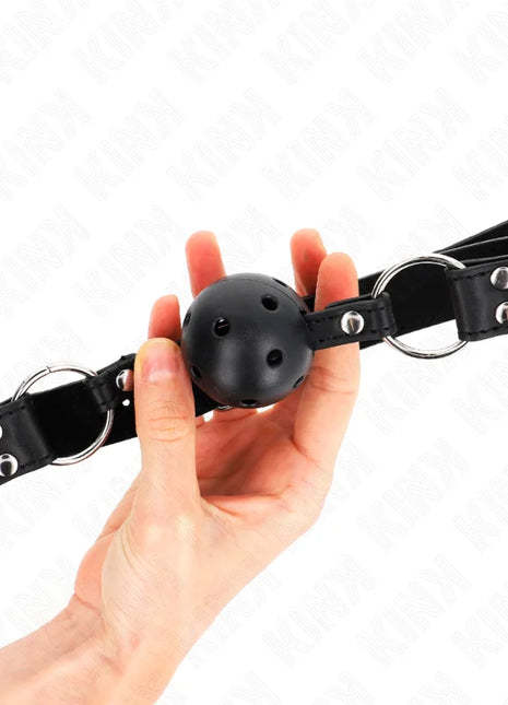 KINK - ATMUNGSAKTIVER BALL 4 CM KNEBEL MIT DOPPELNIET MODELL 1 SCHWARZ 62,5 x 2,5 CM VERSTELLBAR 42-58 CM