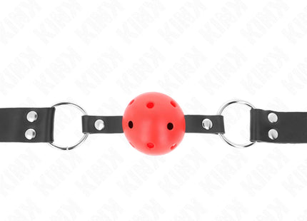 KINK - ATMUNGSAKTIVER BALL 4 CM KNEBEL MIT DOPPELNIET ROT 62,5 x 2,5 CM VERSTELLBAR 42-58 CM