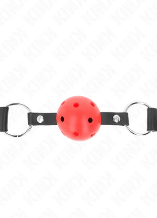 KINK - ATMUNGSAKTIVER BALL 4 CM KNEBEL MIT DOPPELNIET ROT 62,5 x 2,5 CM VERSTELLBAR 42-58 CM