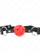 KINK - ATMUNGSAKTIVER BALL 4 CM KNEBEL MIT DOPPELNIET ROT 62,5 x 2,5 CM VERSTELLBAR 42-58 CM