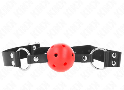 KINK - ATMUNGSAKTIVER BALL 4 CM KNEBEL MIT DOPPELNIET ROT 62,5 x 2,5 CM VERSTELLBAR 42-58 CM
