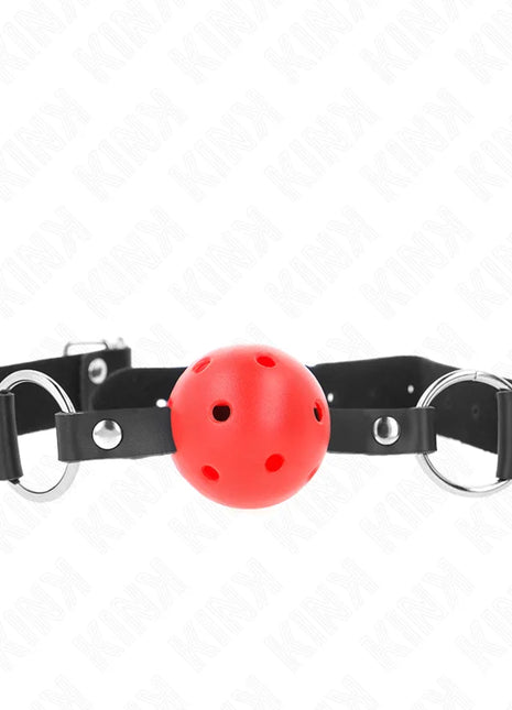 KINK - ATMUNGSAKTIVER BALL 4 CM KNEBEL MIT DOPPELNIET ROT 62,5 x 2,5 CM VERSTELLBAR 42-58 CM