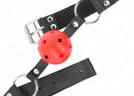 KINK - ATMUNGSAKTIVER BALL 4 CM KNEBEL MIT DOPPELNIET ROT 62,5 x 2,5 CM VERSTELLBAR 42-58 CM