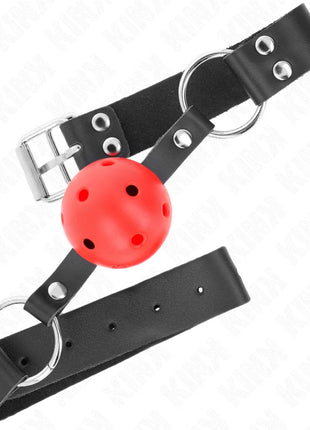 KINK - ATMUNGSAKTIVER BALL 4 CM KNEBEL MIT DOPPELNIET ROT 62,5 x 2,5 CM VERSTELLBAR 42-58 CM
