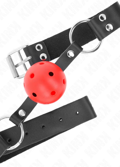 KINK - ATMUNGSAKTIVER BALL 4 CM KNEBEL MIT DOPPELNIET ROT 62,5 x 2,5 CM VERSTELLBAR 42-58 CM