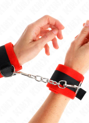KINK - BEGINNER PELZHANDMANSCHETTEN SCHWARZ-ROT 30 X 7 CM