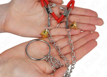 KINK - BELL 3-FACH NIPPEL- UND KLITORISKLEMMEN ROT MIT KETTE 30 CM