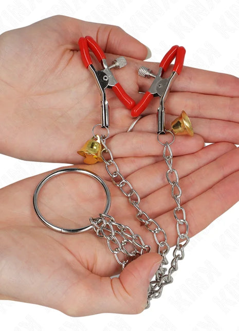 KINK - BELL 3-FACH NIPPEL- UND KLITORISKLEMMEN ROT MIT KETTE 30 CM