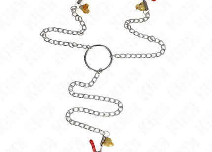 KINK - BELL 3-FACH NIPPEL- UND KLITORISKLEMMEN ROT MIT KETTE 30 CM