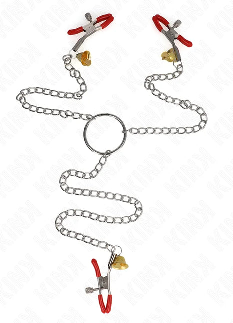 KINK - BELL 3-FACH NIPPEL- UND KLITORISKLEMMEN ROT MIT KETTE 30 CM