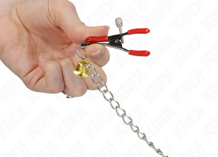KINK - BELL 3-FACH NIPPEL- UND KLITORISKLEMMEN ROT MIT KETTE 30 CM