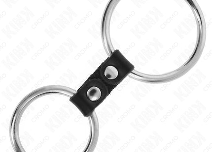 KINK - DOPPELTER PENISRING AUS METALL 3,7 CM BIS 5 CM VERBUNDEN DURCH LEDERBAND MODELL 2