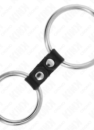 KINK - DOPPELTER PENISRING AUS METALL 3,7 CM BIS 5 CM VERBUNDEN DURCH LEDERBAND MODELL 2