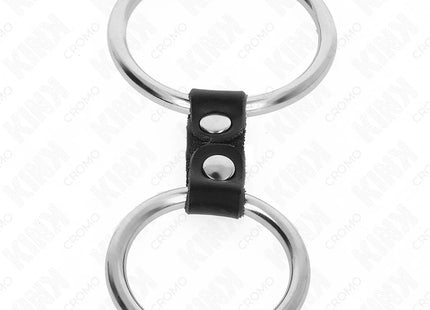 KINK - DOPPELTER PENISRING AUS METALL 3,7 CM BIS 5 CM VERBUNDEN DURCH LEDERBAND MODELL 2