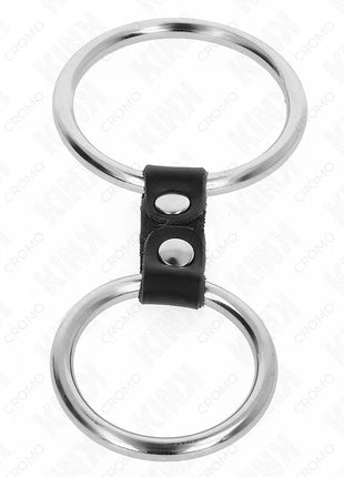 KINK - DOPPELTER PENISRING AUS METALL 3,7 CM BIS 5 CM VERBUNDEN DURCH LEDERBAND MODELL 2