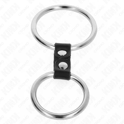 KINK - DOPPELTER PENISRING AUS METALL 3,7 CM BIS 5 CM VERBUNDEN DURCH LEDERBAND MODELL 2