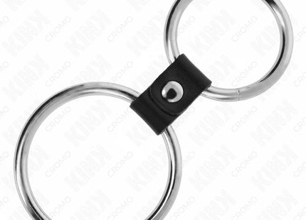 KINK - DOPPELTER PENISRING AUS METALL 3,7 CM BIS 5 CM VERBUNDEN DURCH LEDERBAND MODELL 1