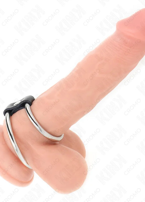 KINK - DOPPELTER PENISRING AUS METALL 3,7 CM BIS 5 CM VERBUNDEN DURCH LEDERBAND MODELL 1