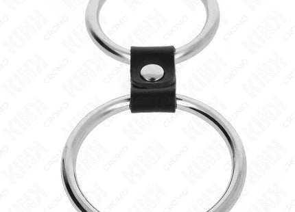 KINK - DOPPELTER PENISRING AUS METALL 3,7 CM BIS 5 CM VERBUNDEN DURCH LEDERBAND MODELL 1