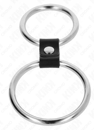 KINK - DOPPELTER PENISRING AUS METALL 3,7 CM BIS 5 CM VERBUNDEN DURCH LEDERBAND MODELL 1
