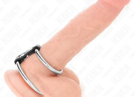 KINK - DOPPELTER PENISRING AUS METALL 3,7 CM BIS 5 CM VERBUNDEN DURCH LEDERBAND MODELL 2