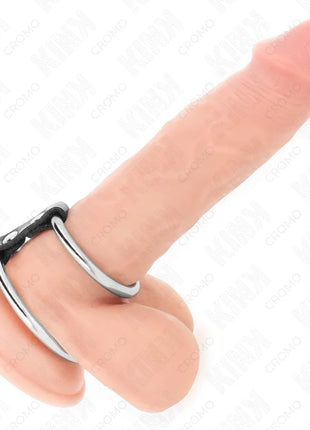 KINK - DOPPELTER PENISRING AUS METALL 3,7 CM BIS 5 CM VERBUNDEN DURCH LEDERBAND MODELL 2