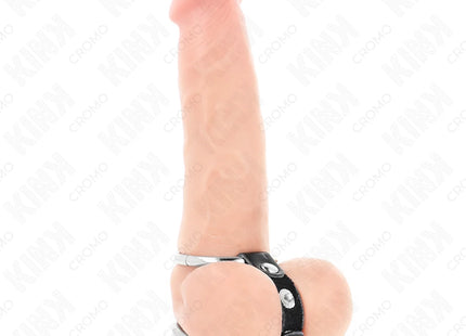 KINK - DOPPELTER PENISRING AUS METALL 3,8 CM BIS 5 CM MIT LEDER VERBUNDEN