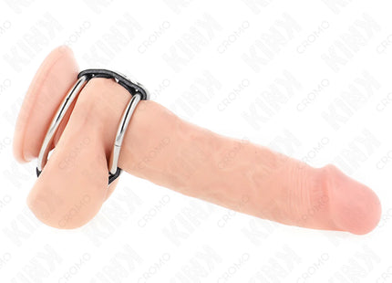KINK - DOPPELTER PENISRING AUS METALL 3,8 CM BIS 5 CM MIT LEDER VERBUNDEN